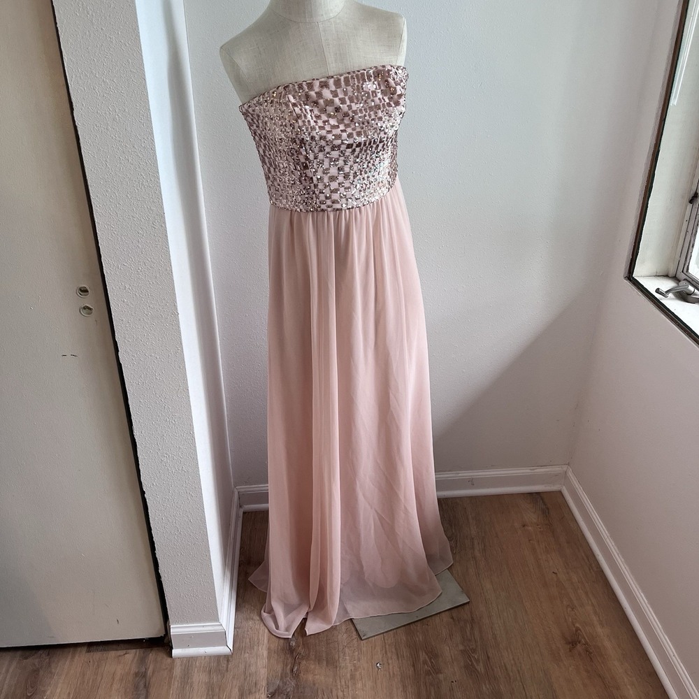 Ralph Lauren Evening‎ Cocktail Gown Size 4 Sequins, Chiffon Champagne Color